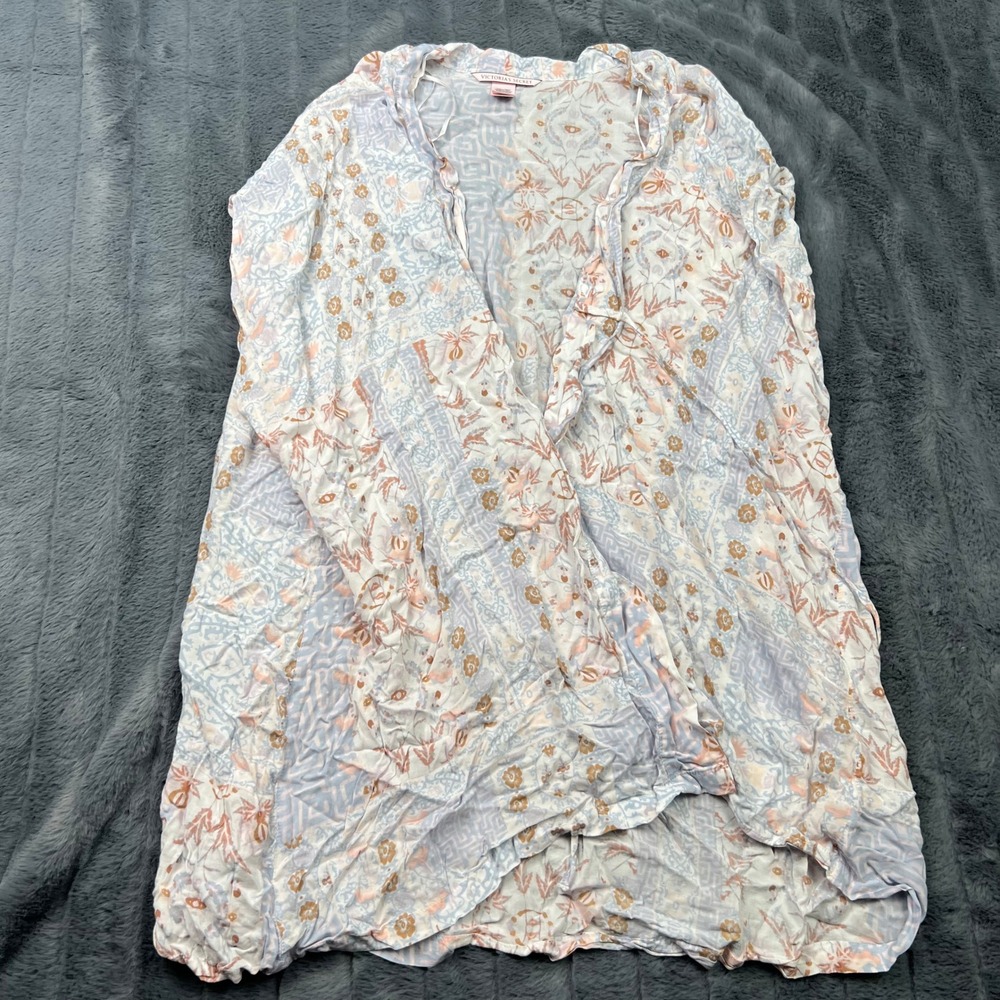 Victoria's Secret Boho Floral Patchwork Kimono Wrap Cover Up Blue Peach O/S